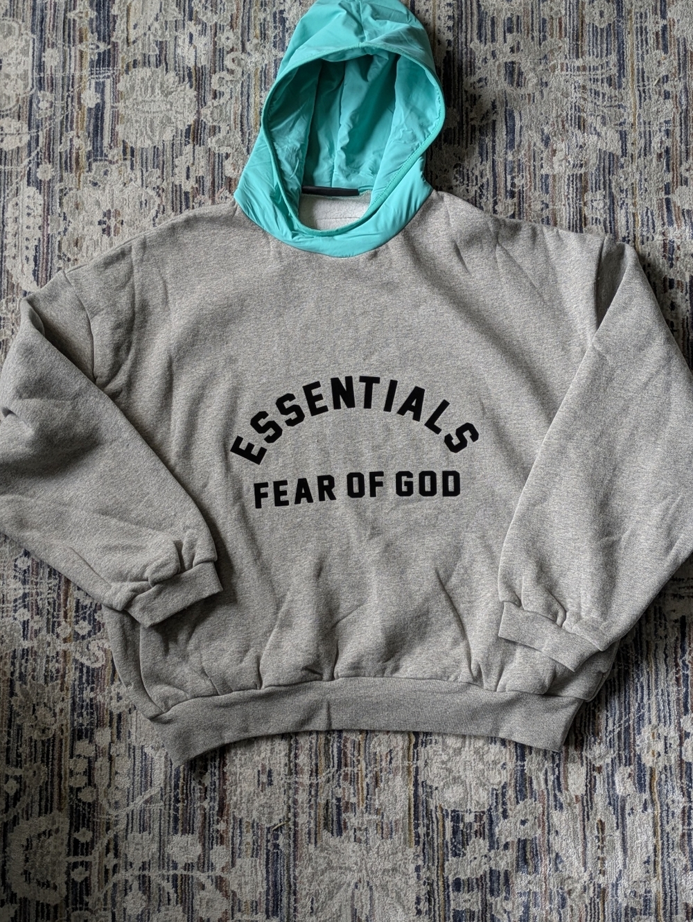 Fear of God Essentials Hoodie Dark Oatmeal/Mint Hood Size M